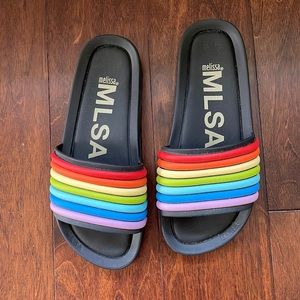 Melissa Beach Slide Sandals, Rainbow Stripe